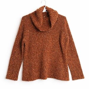 Laura Petites Chunky Knit Pullover Sweater Brown Textured Cowl Neck Cabincore